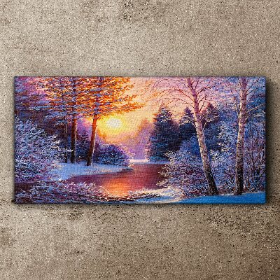 Foto auf leinwand Winterdämmerung über dem Fluss