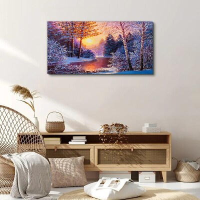 Foto auf leinwand Winterdämmerung über dem Fluss