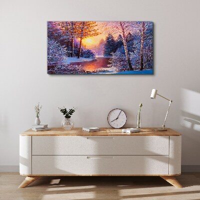 Foto auf leinwand Winterdämmerung über dem Fluss