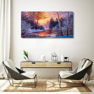 Foto auf leinwand Winterdämmerung über dem Fluss