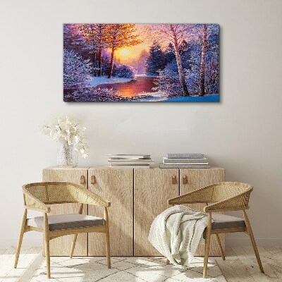 Foto auf leinwand Winterdämmerung über dem Fluss