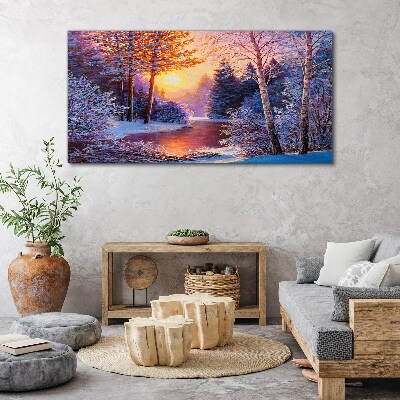 Foto auf leinwand Winterdämmerung über dem Fluss