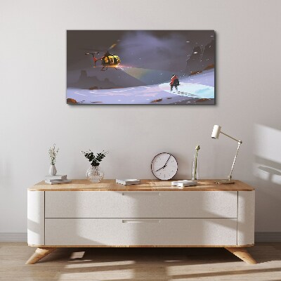 Wandbild Hubschrauber in einer Berglandschaft