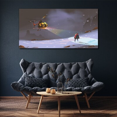 Wandbild Berge Schnee Hubschrauber