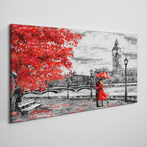 Foto auf leinwand Roter Regenschirm im regnerischen London