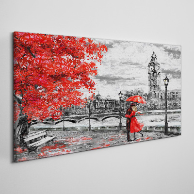 Foto auf leinwand Roter Regenschirm im regnerischen London