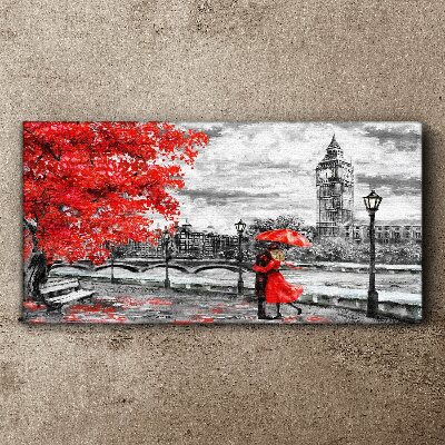 Foto auf leinwand Roter Regenschirm im regnerischen London