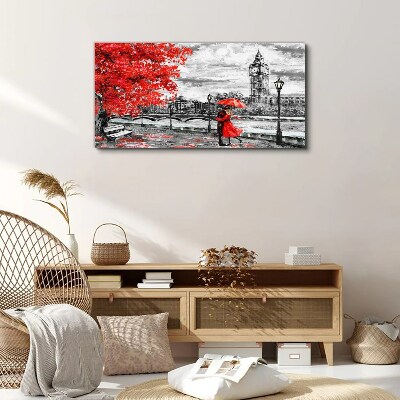 Foto auf leinwand Roter Regenschirm im regnerischen London