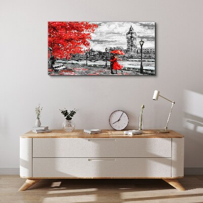Foto auf leinwand Roter Regenschirm im regnerischen London
