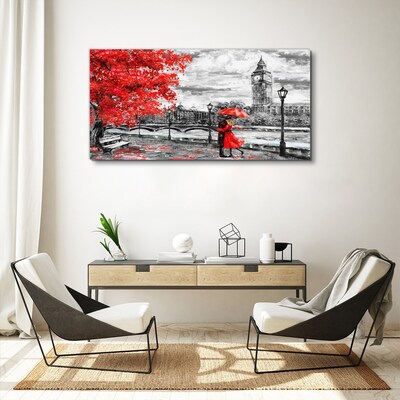 Foto auf leinwand Roter Regenschirm im regnerischen London
