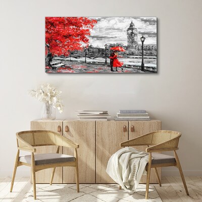 Foto auf leinwand Roter Regenschirm im regnerischen London