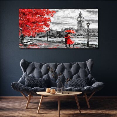 Foto auf leinwand Roter Regenschirm im regnerischen London