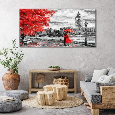 Foto auf leinwand Roter Regenschirm im regnerischen London