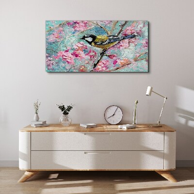 Foto auf leinwand Frühlingsvogel singt auf einem Ast