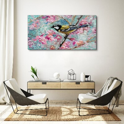 Foto auf leinwand Frühlingsvogel singt auf einem Ast