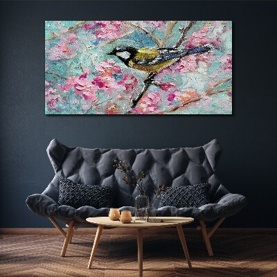 Foto auf leinwand Frühlingsvogel singt auf einem Ast