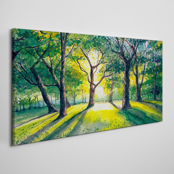 Foto leinwand Goldene Strahlen im Waldhain