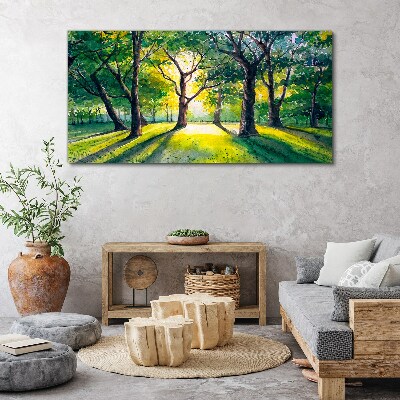 Foto leinwand Goldene Strahlen im Waldhain