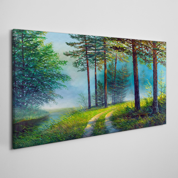Foto auf leinwand Waldweg im Morgennebel