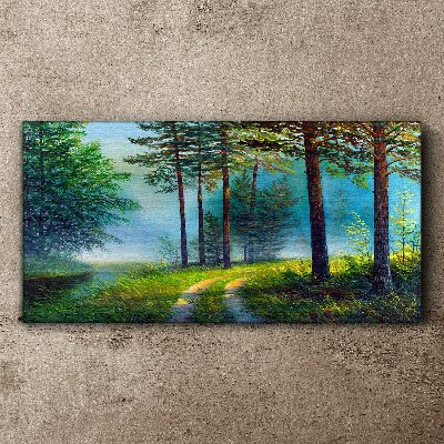 Foto auf leinwand Waldweg im Morgennebel