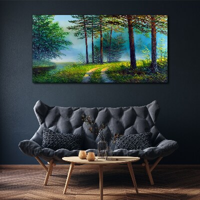 Foto auf leinwand Waldweg im Morgennebel