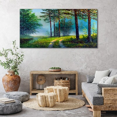Foto auf leinwand Waldweg im Morgennebel