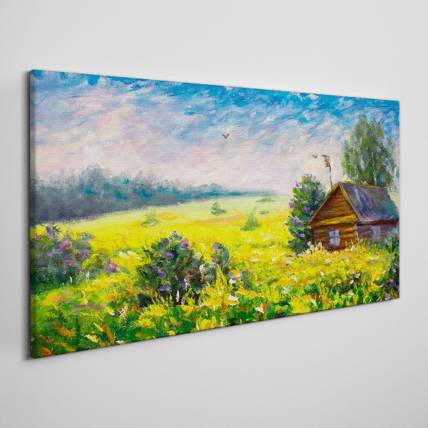 Foto auf leinwand Sommerlandschaften mit einem Häuschen im Feld