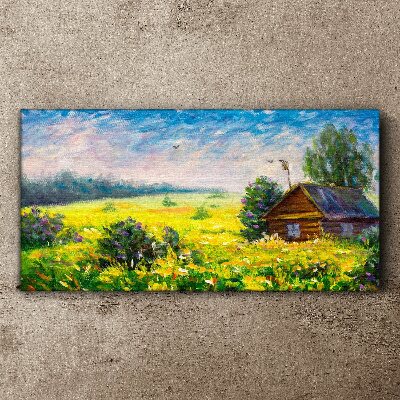 Foto auf leinwand Sommerlandschaften mit einem Häuschen im Feld