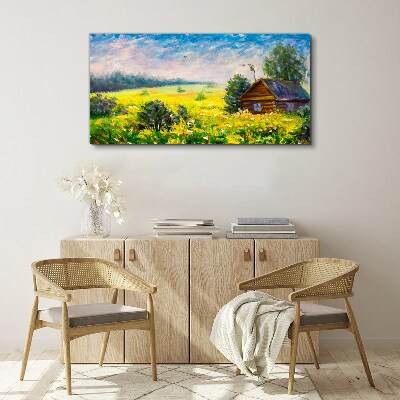 Foto auf leinwand Sommerlandschaften mit einem Häuschen im Feld