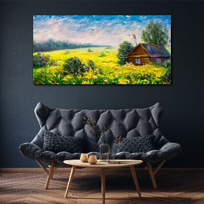 Foto auf leinwand Sommerlandschaften mit einem Häuschen im Feld