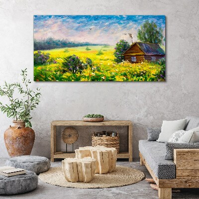Foto auf leinwand Sommerlandschaften mit einem Häuschen im Feld
