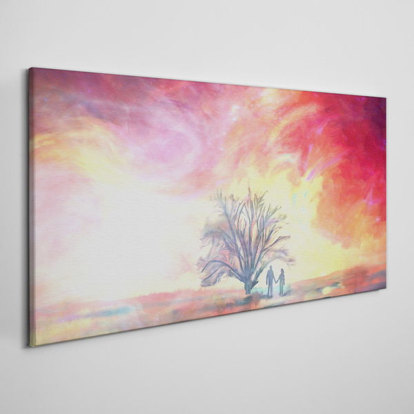 Foto auf leinwand Romantischer Sonnenuntergang unter dem Baum