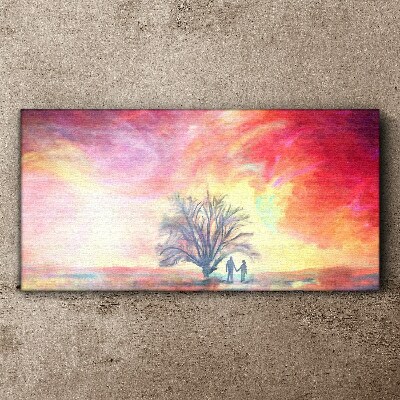 Foto auf leinwand Romantischer Sonnenuntergang unter dem Baum