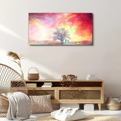 Foto auf leinwand Romantischer Sonnenuntergang unter dem Baum