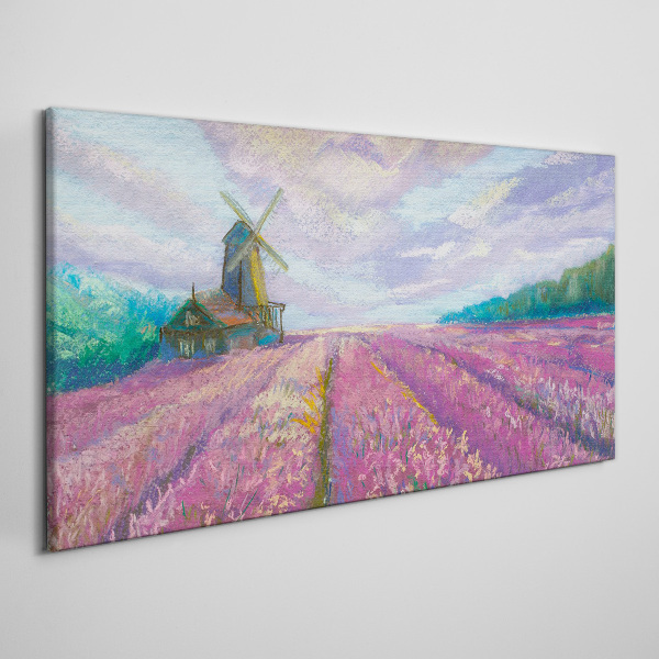 Foto auf leinwand Blumenlandschaft mit Windmühle