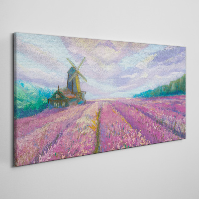 Foto auf leinwand Blumenlandschaft mit Windmühle