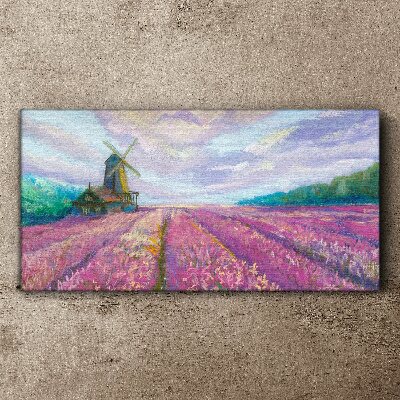 Foto auf leinwand Blumenlandschaft mit Windmühle