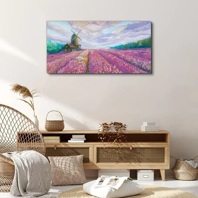 Foto auf leinwand Blumenlandschaft mit Windmühle