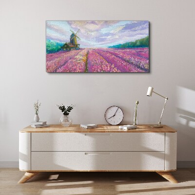 Foto auf leinwand Blumenlandschaft mit Windmühle