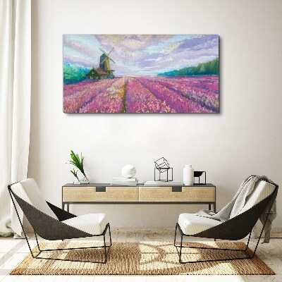 Foto auf leinwand Blumenlandschaft mit Windmühle