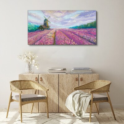 Foto auf leinwand Blumenlandschaft mit Windmühle