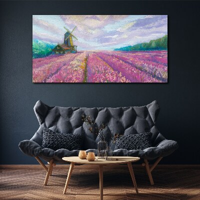 Foto auf leinwand Blumenlandschaft mit Windmühle