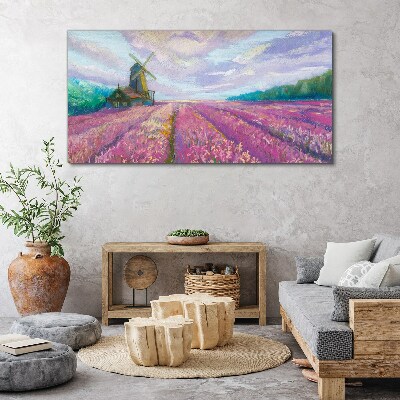 Foto auf leinwand Blumenlandschaft mit Windmühle