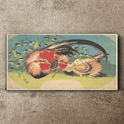 Foto auf leinwand Hahn und Huhn im Garten