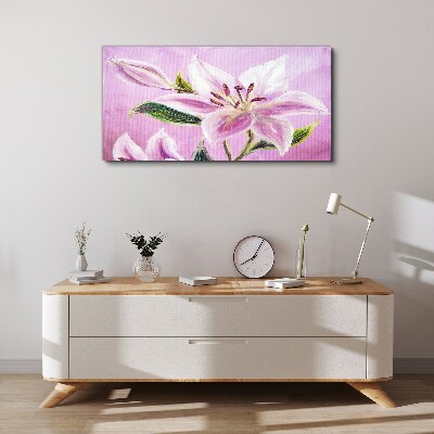 Foto auf leinwand Rosa Lilien auf pastellfarbenem Hintergrund