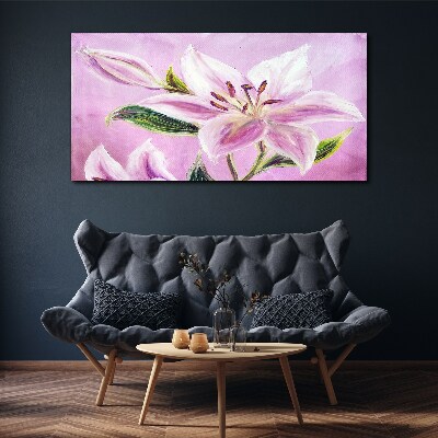 Foto auf leinwand Rosa Lilien auf pastellfarbenem Hintergrund