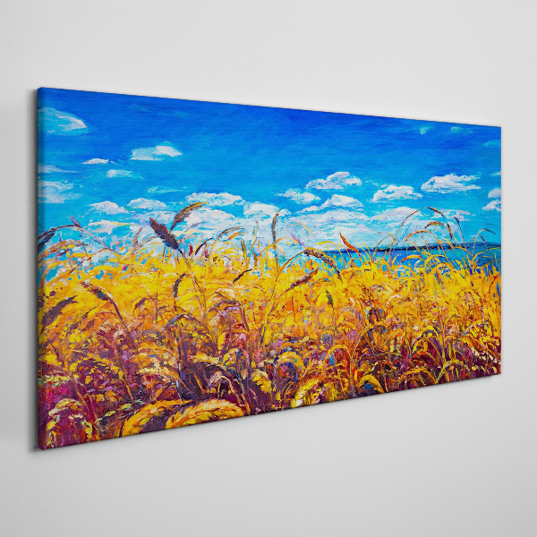 Foto auf leinwand Goldene Felder unter blauem Himmel