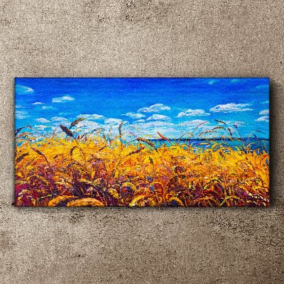 Foto auf leinwand Goldene Felder unter blauem Himmel