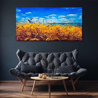 Foto auf leinwand Goldene Felder unter blauem Himmel