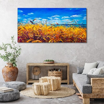 Foto auf leinwand Goldene Felder unter blauem Himmel